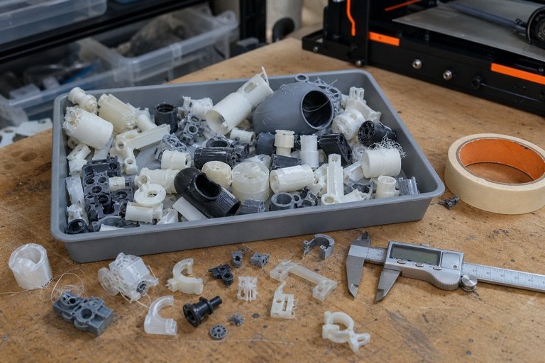 Supports, raccords et composants de prototype Bubble Blast écartés, imprimés en 3D