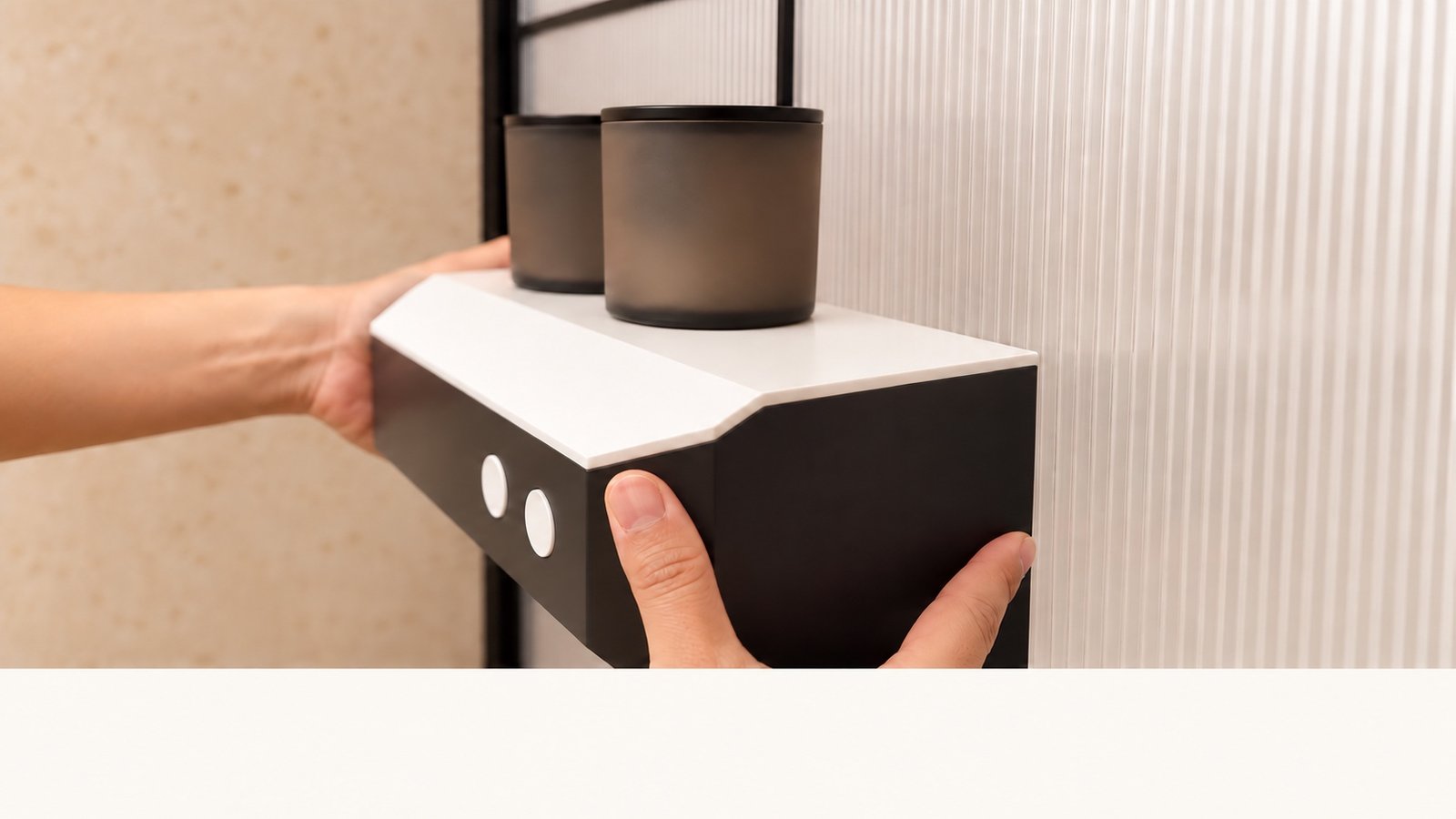 Hands attaching Bubble Blast to the mounted wall bracket