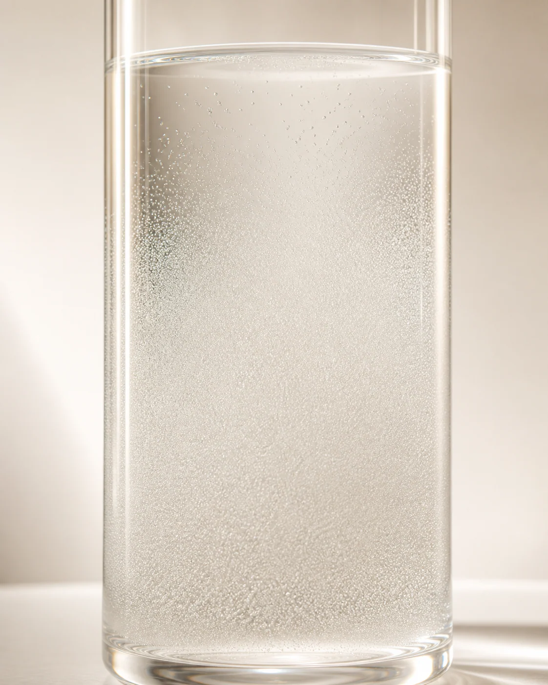 Clear glass filled with a cloud of fine bubbles